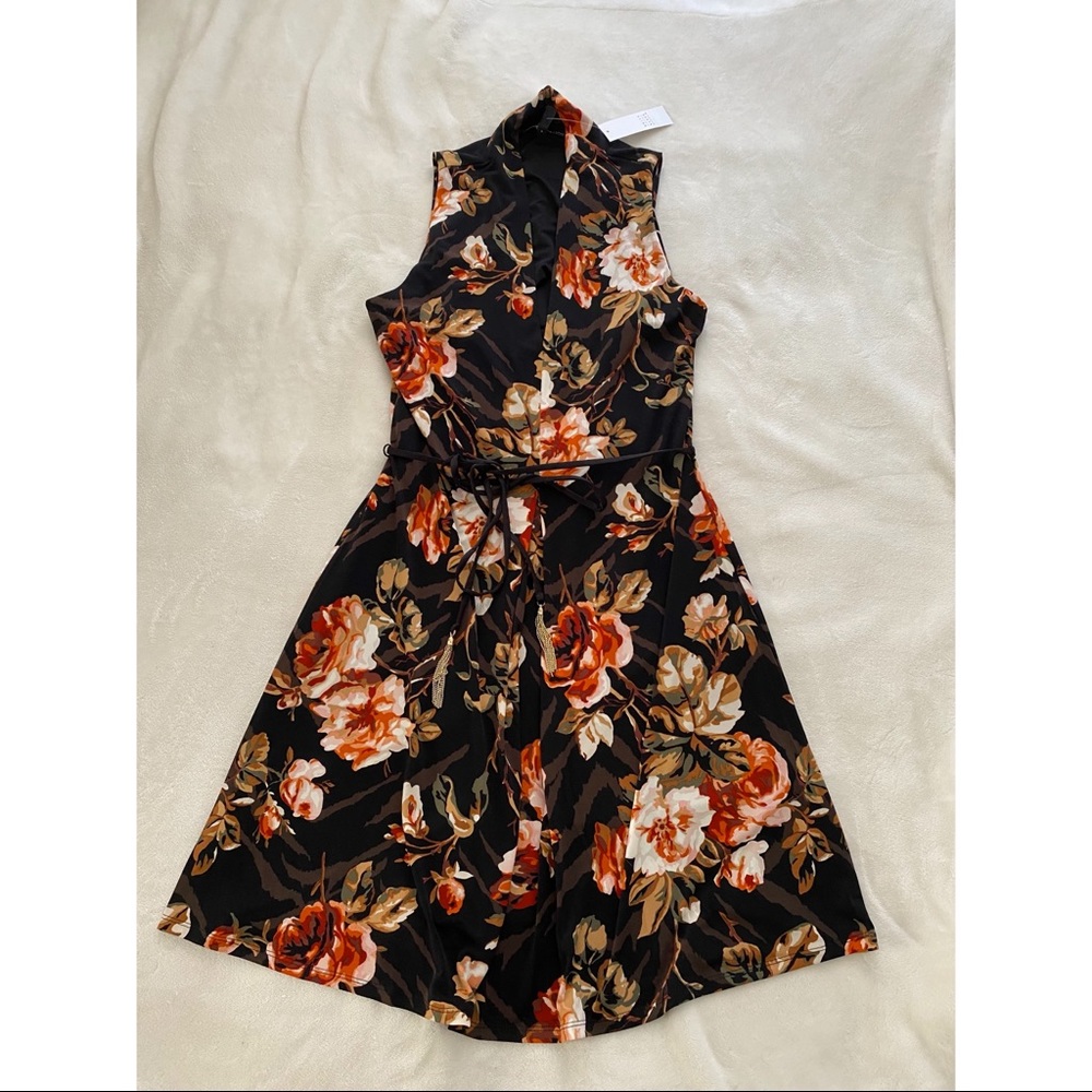 NWT WHBM Black & Orange Floral V-Neck Dress
